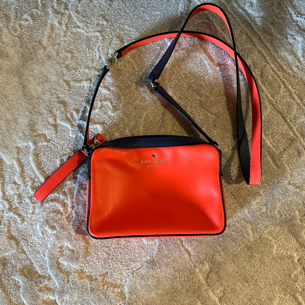 Kate Spade Orange and Navy Leather Crossbody Bag